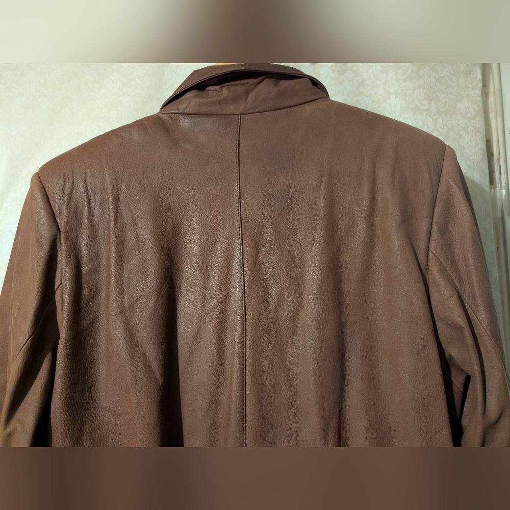 G111 Vintage Brown Leather Trench Coat 80s - Picture 8 of 16